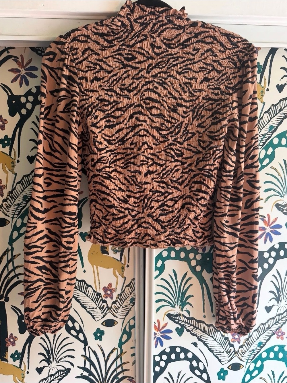 wild fable Black Tiger Stripe Smocked Long-Sleeve Top - Tan